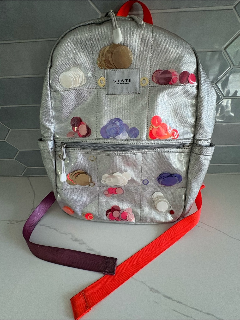 STATE Bags Kids' Kane Confetti Metallic Backpack (Silver)